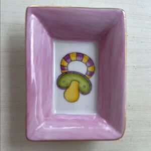 Pink Rectangular Porcelain Dish with Colorful Paci Design
